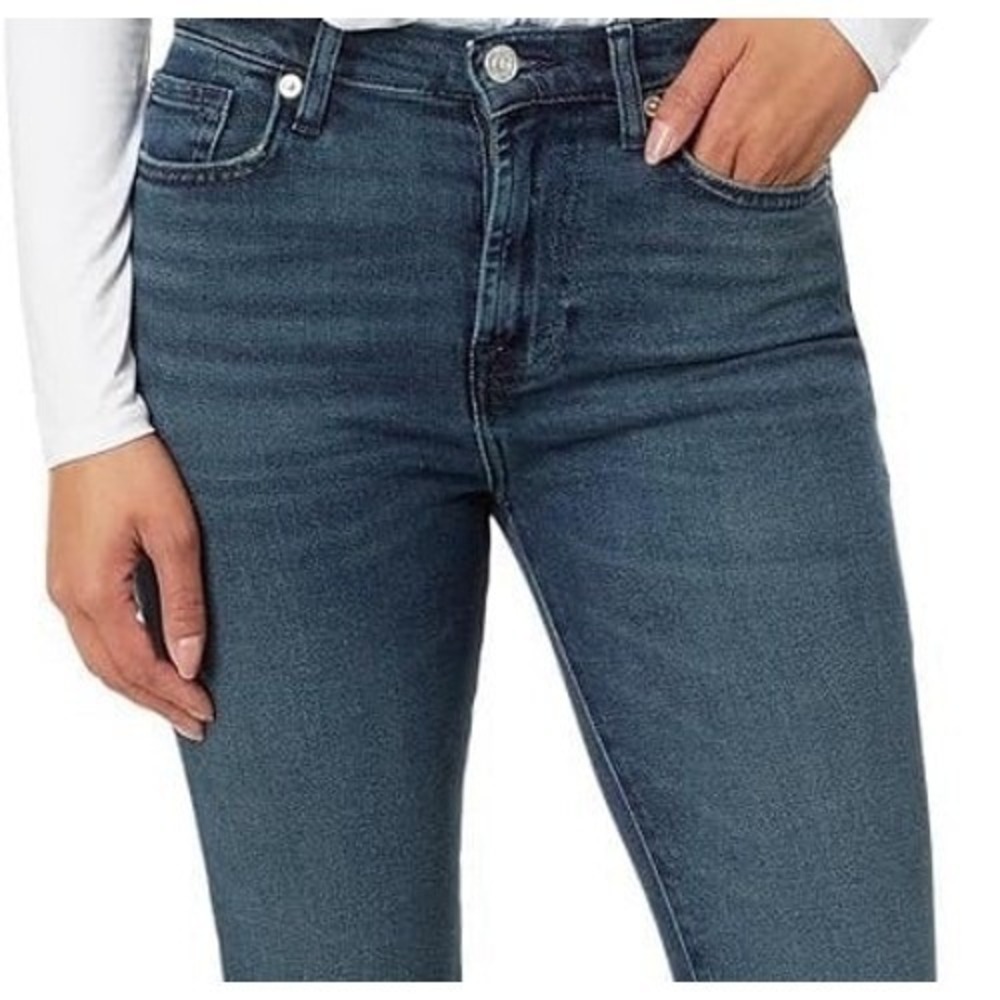 7 For All Mankind Dark Wash High Waist Slim Kick Raw Hem Jeans Size‎ 25 NWT
